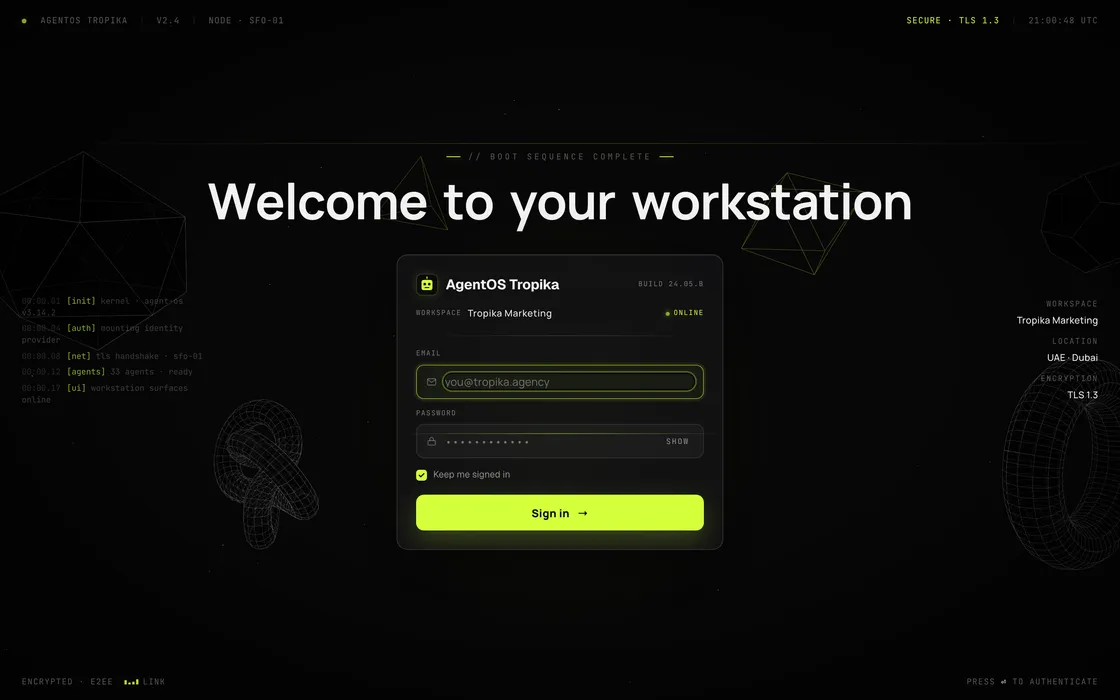 The AgentOS login screen