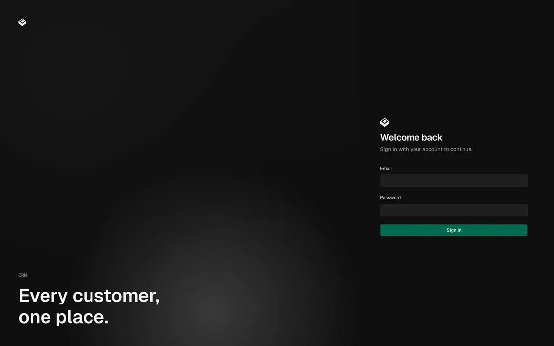 The CRM login screen