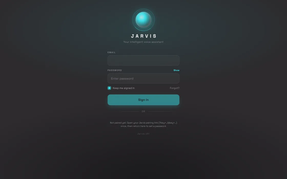 The Jarvis login screen